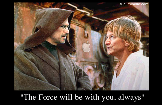 Steve Jobs - Obi Wan Kenobi - y Tim Cook - Luke Skywalker Steve Jobs as Obi Wan Kenobi, Tim Cook as Luke Skywalker